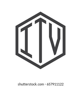three-letter initials hexagon logo black