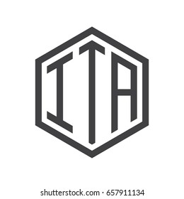 three-letter initials hexagon logo black