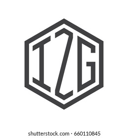three-letter initials hexagon logo black