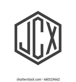three-letter initials hexagon logo black