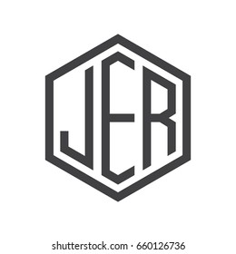 three-letter initials hexagon logo black