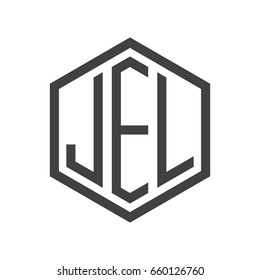 three-letter initials hexagon logo black
