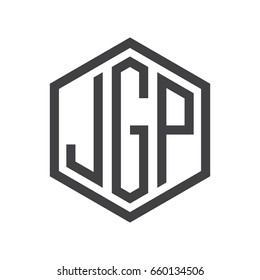 three-letter initials hexagon logo black