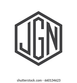 three-letter initials hexagon logo black