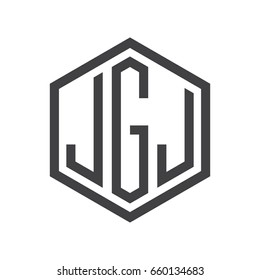 three-letter initials hexagon logo black
