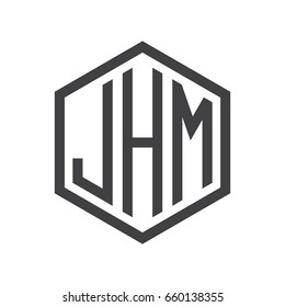three-letter initials hexagon logo black