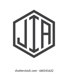 three-letter initials hexagon logo black
