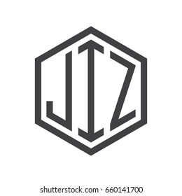 three-letter initials hexagon logo black