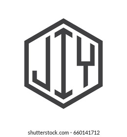 three-letter initials hexagon logo black