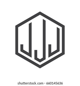 three-letter initials hexagon logo black