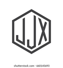 three-letter initials hexagon logo black