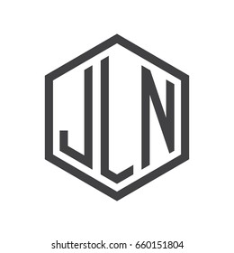 three-letter initials hexagon logo black