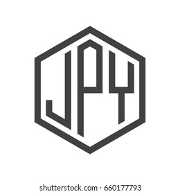 three-letter initials hexagon logo black