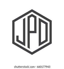 three-letter initials hexagon logo black