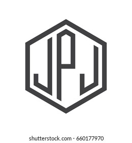 three-letter initials hexagon logo black