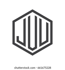 three-letter initials hexagon logo black
