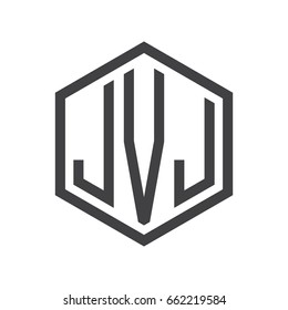 three-letter initials hexagon logo black