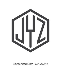 three-letter initials hexagon logo black