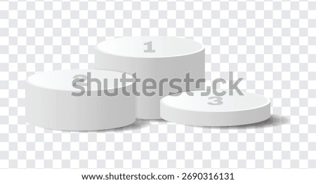 Three-level cylindrical presentation stand for sports competition awards, showing first, second, and third place