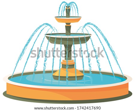 Three-level water fountain. Beautiful object in cartoon style.