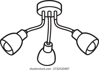 Três luzes ajustáveis luminária de teto linha de arte isolada no fundo branco, ilustração