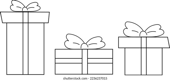 regalo de tres líneas y fondo blanco, aislado. Este icono está diseñado para una fiesta o Navidad. 
