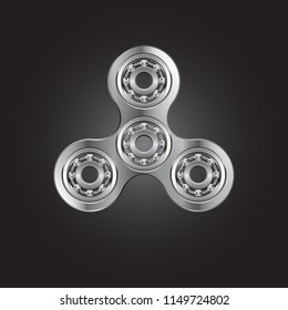 Three-lobed fidget spinner with open ball-bearings on black background