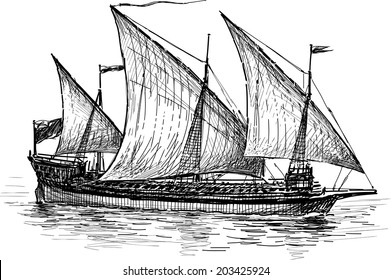 three-masted sailing ship