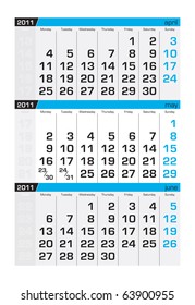 Three-month calendar,may 2011