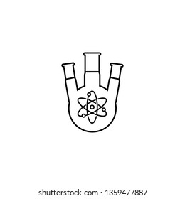 Three-neck chemical flask with science logo inside