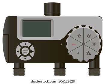 Three-Output Digital Watering Timer with regulator. Vector illustration.