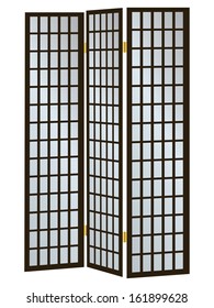 Three-pane wooden screen as a partition. Vector illustration.