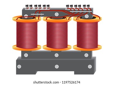 A three-phase AC voltage transformer to convert voltage and create a power supply unit that has three primary windings and three secondary windings.