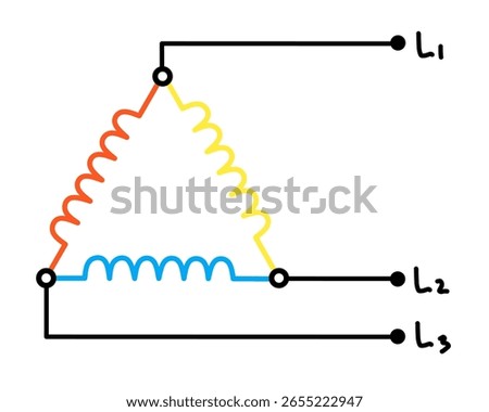 Three-Phase Delta Connected Inductor Windings Electrical Diagram