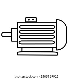 Drehstrommotorsymbol, Vektor mit Umriss für das Webdesign, einzeln auf weißem Hintergrund in Schwarz-Weiß, EPS.