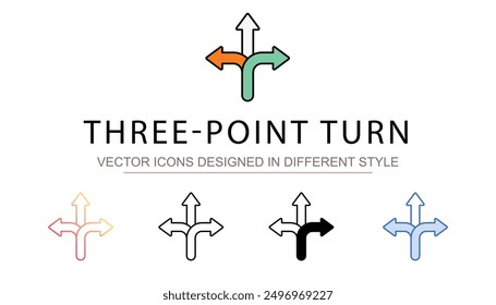 Diseño de icono de giro de tres puntos con fondo blanco
