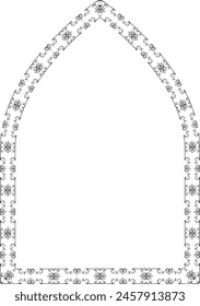 Three-Pointed Arch Vertical Frame architectural arche window door Vintage frame Flower wreath leaf vector floral border picture frames Branch laurel botanical silhouette black elements decoration