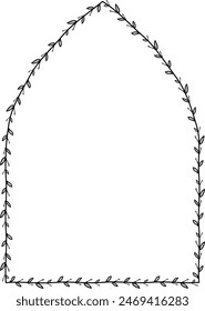Three-Pointed Arch Vertical Frame architectural arche window door Vintage frame Flower wreath leaf vector floral border picture frames Branch laurel botanical silhouette black elements decoration