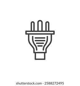 Three-Prong Plug line icon. linear style sign for mobile concept and web design. A grounded power plug with three pins outline vector icon. Symbol, logo illustration. Vector graphics
