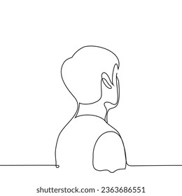 Three-quarter portrait of a man from the back of the head - one line art vector. concept portrait of a male stranger from behind