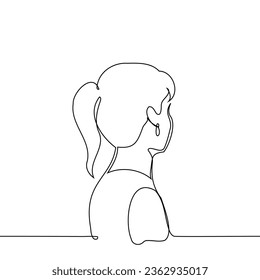 Three-quarter portrait of a woman from the back of the head - one line art vector. concept portrait of a female stranger from behind