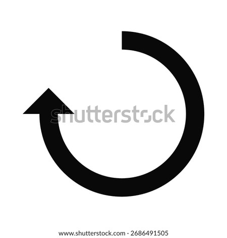 Three-quarter-circle arrow silhouette icon. A circular direction symbol. Isolated on a white background.