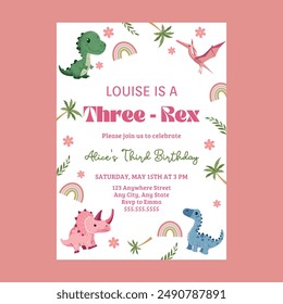Three-Rex Pink Dinosaur Girl Invitation