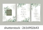 Three-sided wedding invitation template set with elegant greenery