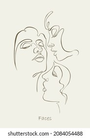 Drohend, Liebesdreieck. Eine Zeichnung. Kontinuierliche Linie. Sinnliche Liebe