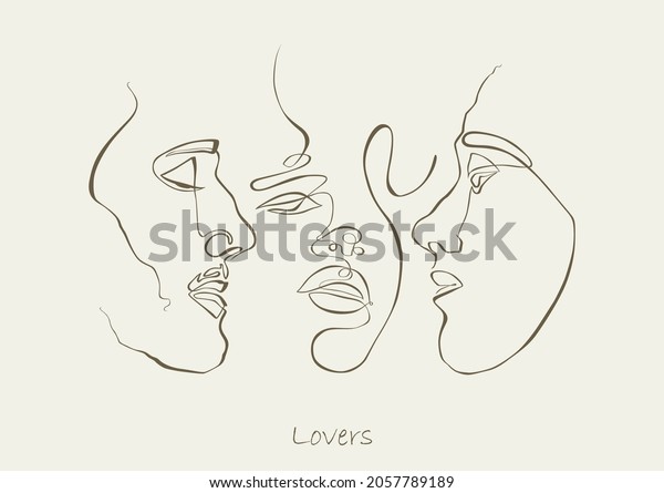 Threesome, love triangle. One line drawing.\
Continuous line. Sensual\
love