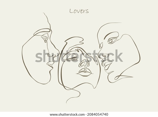 Threesome, love triangle. One line drawing.\
Continuous line. Sensual\
love