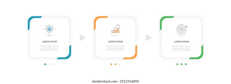 A three-stage flowchart reflecting the stages of achieving the goal. Infographics for presentations consisting of processes, stages or options