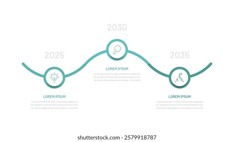 Three-stage minimalistic infographics for presentation with editable icons and circular elements. A diagram for a website or slide