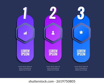 Three-step infographic design featuring bold purple and blue hues.